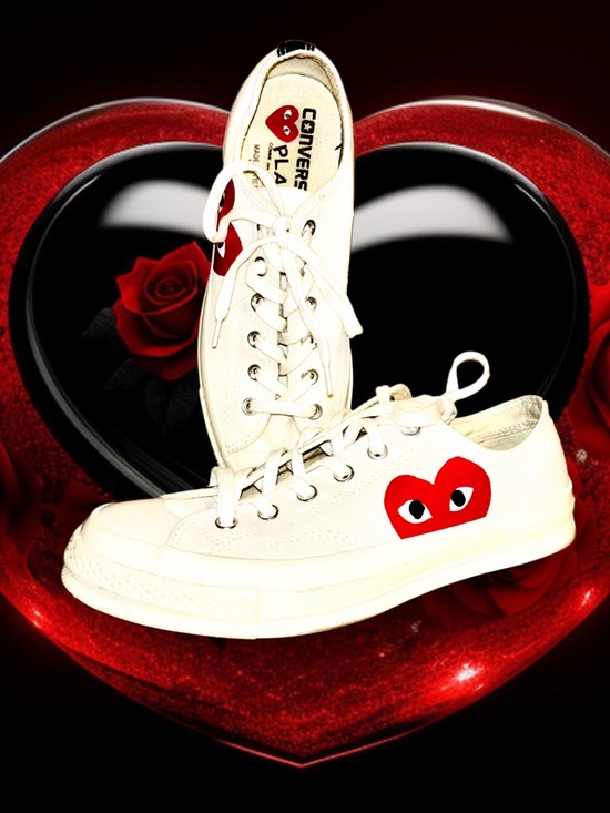 Converse Shoes - Converse PLAY Commes de Garcon Low Top Sneakers in White with Red Heart Logo